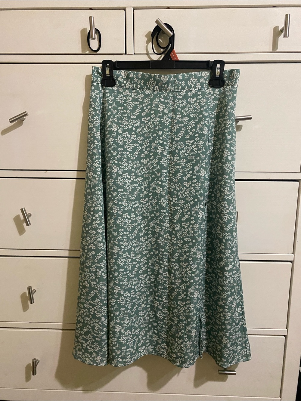 SHEIN Green Floral A-Line Midi Skirt